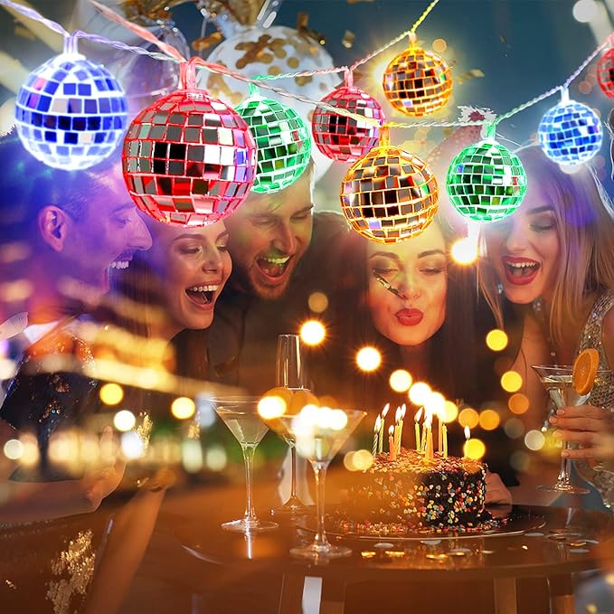 50 LED Disco Ball Mirror LED Party Light String Christmas Lanterns for Holiday Wall Window Tree Decorations Indoor Outdoor Patio Party Yard Garden Kids Bedroom Living Dorm (Multicolor)