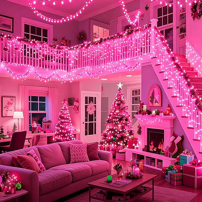 LAMPHOME Pink Christmas String Lights, 100 Count 19.6 FT Mini Valentine's Lights, Waterproof Pink Lights for Indoor Valentine's Day Garland Wedding Party Festival Xmas Tree Decoration