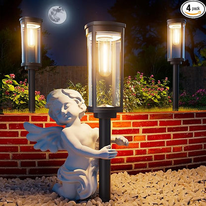 Solar Pathway Lights Outdoor, IP65 Waterproof Auto On/Off Solar Garden Lights Solar Powered Landscape Lighting for Yard Patio Walkway (Warm White, 4pack)