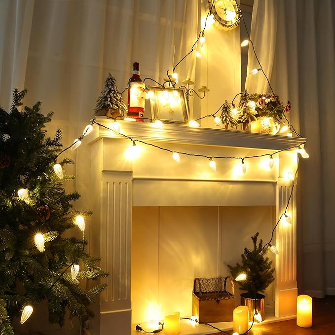 Brizled Warm White Christmas Lights - 33ft, 50 LED C9 Connectable Indoor/Outdoor Xmas String Lights, UL Certified for Holiday House, Roof, Yard, Garden, Porch and Party