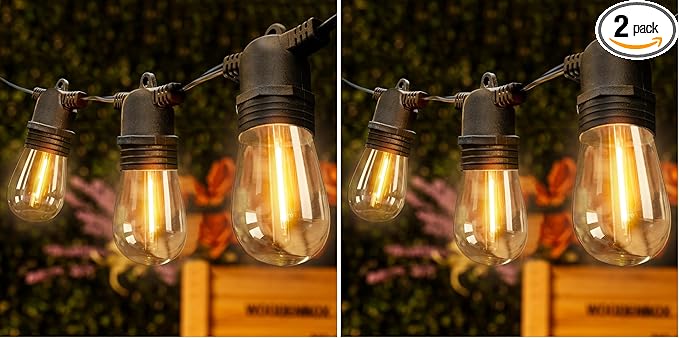 Ollny Outdoor String Lights, 25 FT Waterproof Connectable Patio Lights with 9+1 Shatterproof S14 Bulbs(1 Spare), Outside Hanging Light for Balcony, Porch, Yard, Garden, Backyard (Pack of 2)