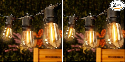 Ollny Outdoor String Lights, 25 FT Waterproof Connectable Patio Lights with 9+1 Shatterproof S14 Bulbs(1 Spare), Outside Hanging Light for Balcony, Porch, Yard, Garden, Backyard (Pack of 2)