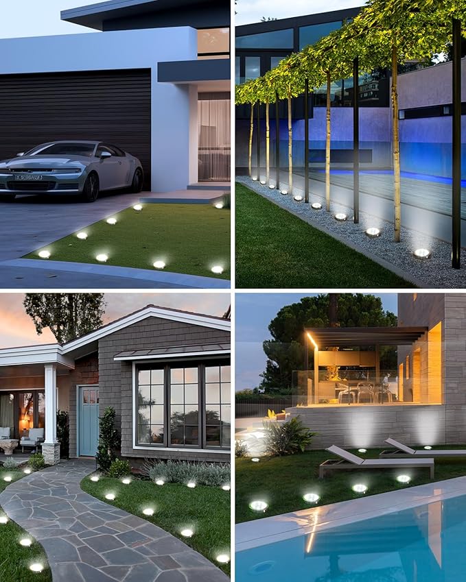 btfarm 24 Pack Solar Lights Outdoor, 8 LED Solar Ground Lights IP65 Waterproof Flat Solar Disc Light, Pathway | Lumora