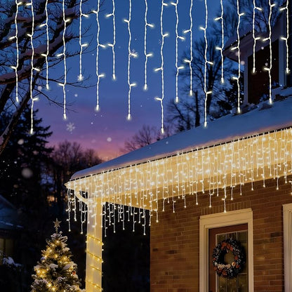 LED Christmas Lights, 100 LED Icicle Lights on 7FT with 4 Inch Spacing - 5MM Wide Angle Warm White Bulbs, IP68 Waterproof & ETL Certified for Outdoor/Indoor