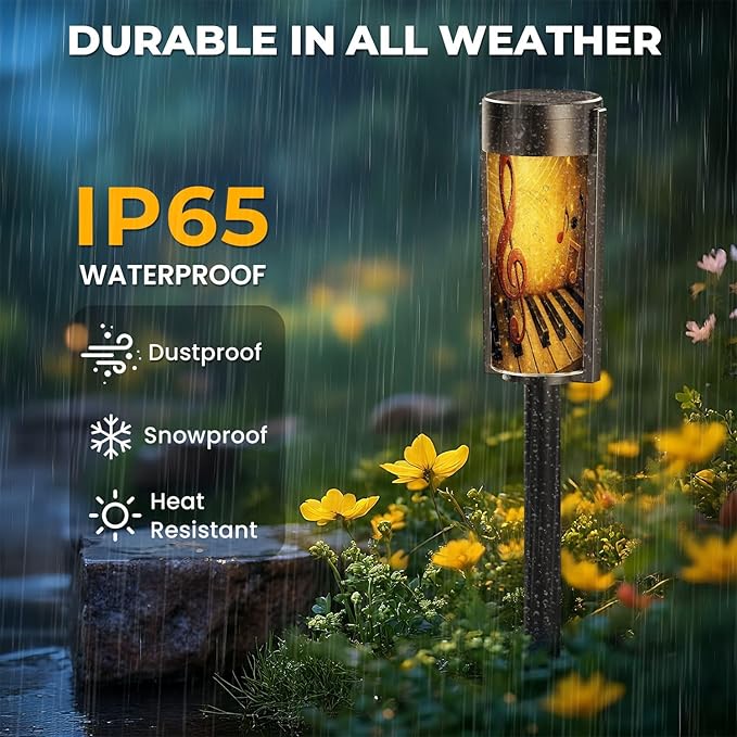 4 Pack Solar Pathway Lights Outdoor Waterproof Music Piano Keys Music Notes Treble Clef Solar Garden Lights LED Landscape Lighting for Yard Walkway Lawn Garden Decor