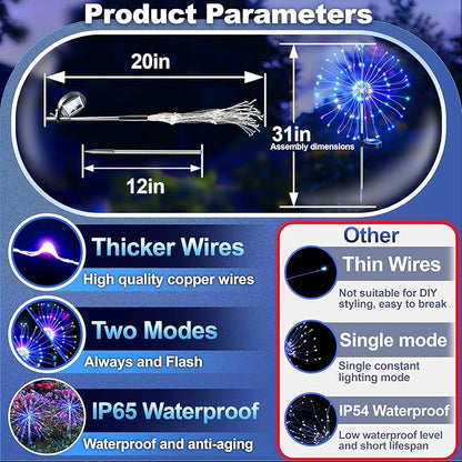 Anordsem Solar Lights Outdoor Decorative: Bendable Copper Wire with 120 LED Firework Beads - Waterproof 2 Colorful Lighting Modes Yard Garden Patio - Christmas Gifts for Homeowner Over 30