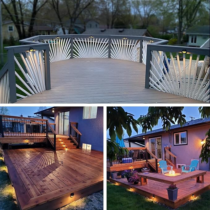 GKOLED Low Voltage Deck Post Lights, LED Landscape Stair Riser Step Fence Lighting Fixture, Die-cast Aluminum 12V AC/DC Light, Black Powder Coated Finish, Complete Light UL-Listed, 6-Pack