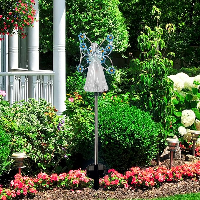 Solar Angel Lights - Garden Lights Solar Powered Waterproof with Fairy Angel Decor | Landscape Decorative Light for Garden Yard Patio, Cemetery Grave Decorations