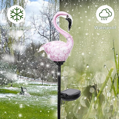 Afirst Solar Outdoor Decorative Lights - Flamingo Handblown Glass Garden Stakes 4" W 2 Pack