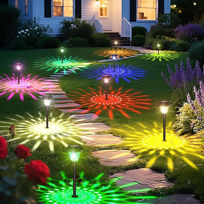 BEAU JARDIN 8 Pack Solar Pathway Lights Outdoor Solar Powered Light Christmas Gift Waterproof Glass High Lumen for Garden Landscape Path Yard Walkway Patio Driveway Outside White Color Changing Black