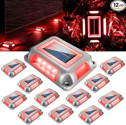 T-SUN Solar Deck Lights Outdoor 12 Pack, Red LED Driveway Deck Light Dock Marine Waterproof Driveway Marker Lights for Step Sidewalk Stair Garden Pathway Walkway Yard