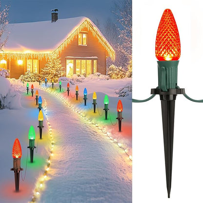 Brightown Strawberry C9 Christmas Pathway String Lights, 25.7 Feet C9 Walkway Lights with 20 Colored Bulbs and Stakes, Connectable Christmas Light Outdoor Decorations for Outside, Multicolor