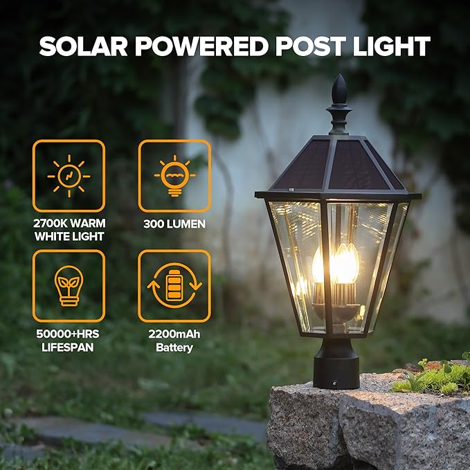 LUTEC 12513LE4-SL-Head LED Post Solar Light Outdoor, Dusk to Dawn Vintage Street Lights for Lawn Patio Yard Pathway | Lumora