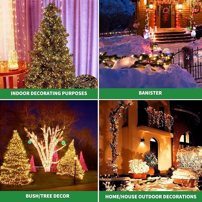 Tcamp 306FT 1000 LED Christmas Lights, 8 Modes Christmas Tree Lights with Timer Memory Function, Green Wire Starry Fairy String Light for Tree Halloween Outdoor Indoor Decor (Warm White)