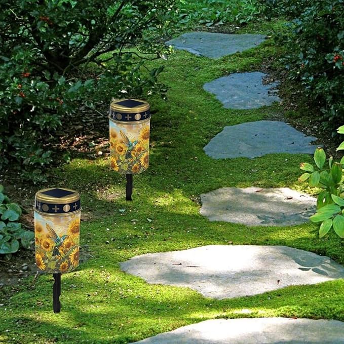 HUGS IDEA Sunflower Hummingbird Solar-Powered Grave Lights Waterproof Garden Pathway Lighting for Yard & Patio Angel Garden Ornaments Solarlampe FüR Grab Wasserdicht