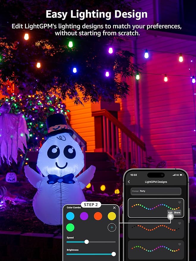 Lepro ZB1 AI Smart Outdoor String Lights APP Control, 100(88+12) ft RGB+IC+Warm White Outdoor Light 30 LED Bulbs, NOT Extendable, Alexa Google Enabled, Music Sync, NO Remote, 2.4 GHz WiFi+Bluetooth