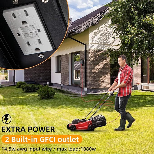 Nigaut Dusk to Dawn Porch Light with GFCI Outlet,Modern LED Outdoor Wall Light with Outlet Built-in,3000K Warm Yellow Outdoor Sconce, Wall Mount External Security Light(2 Pack)