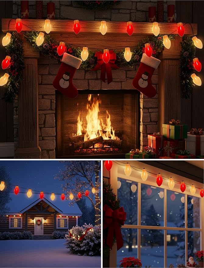 16FT Jumbo Red and White Christmas Lights Outdoor, Giant LED Christmas Bulbs String for Tree, Porch, Yard, and | Lumora