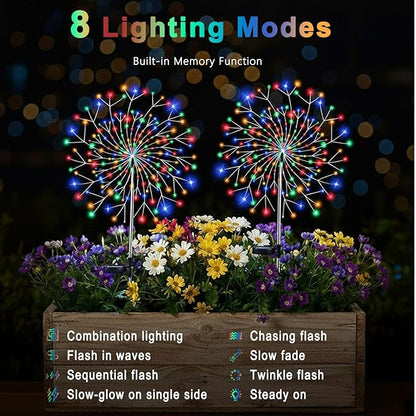 Solar Garden Lights Outdoor, 210 Led & 8 Modes Solar Firework Lights Decorative Waterproof Solar Fairy Fireworks Sparklers Light for Outside Yard Pathway Walkway Balcony Patio Decor,4Pack