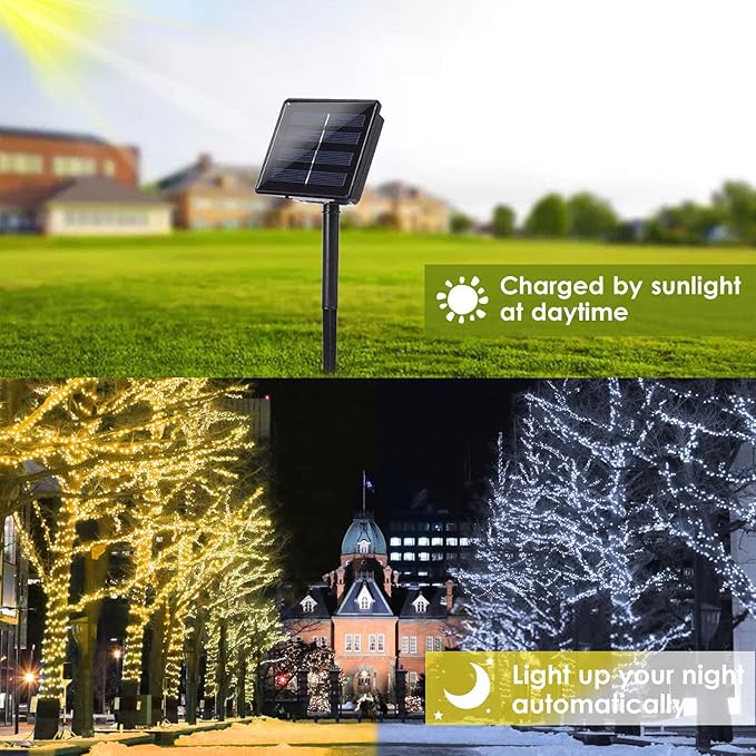 (Warm White ⇋ Cool White) Solar Christmas String Lights Outdoor, 2-Pack Total 80FT 200 LED Solar Twinkle Lights | Lumora