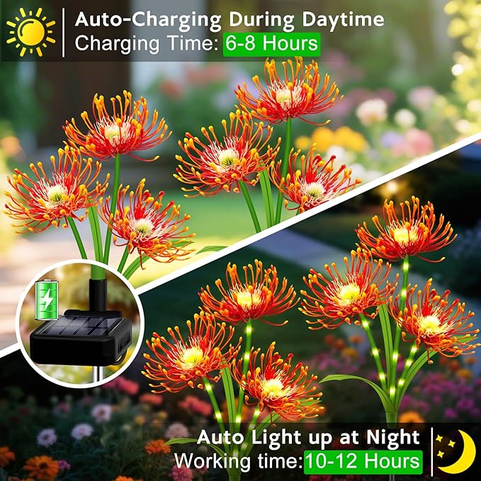 Solar Garden Flower Lights Outdoor,8 Pack Orange Spider Lily Lights with Glowing Stems,Waterproof Fall Decor Solar Yard Decor for Patio Lawn Pathway,Thanksgiving Garden Gifts for Women Mom Grandma