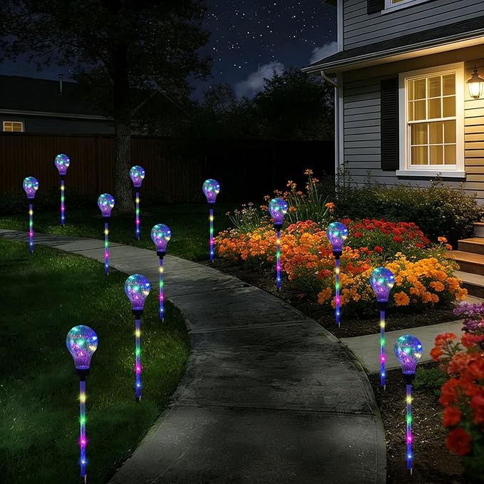 Solar Lights Outdoor Garden Decorative Waterproof 6 Pack Bulb Lights Outside Solar Pathway Lights for Garden Home Christmas Landscape Path Yard Lawn Driveway Flowerbed Decor - Multicolor