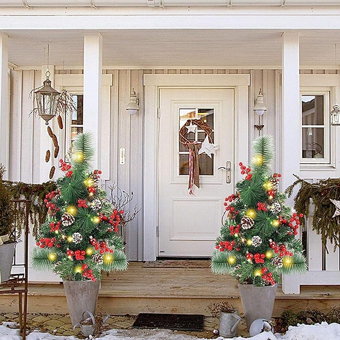 Christmas Tree with Lawn Lights and Tree Branches with Lights Solar Christmas Decorations Trees Lights Solar Stake Lights Xmas Tree Garden Decor (Battery)