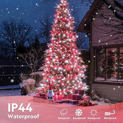 JMEXSUSS 132ft Red and White Christmas Lights Outdoor with Remote, 400 LED String Lights Indoor Plug in with Remote, 8 Modes Christmas Tree Light for Bedroom Tree Party Holiday Xmas Decorations