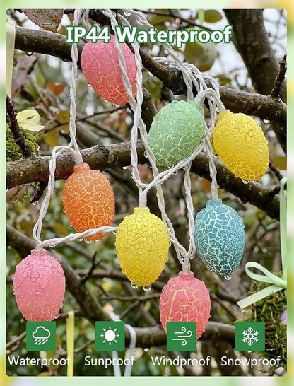 8.5Ft Easter Cracked Egg String Lights Plug in, Outdoor Spring Easter Decorations String Lights with 10 LED Colorful Cracked Egg Light, Hanging Pastel Easter Lights for Garland Party Yard Home Decor
