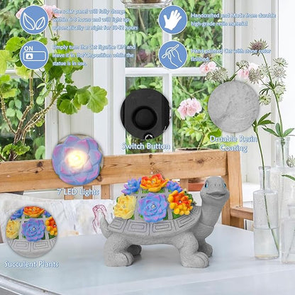 Solar Turtle Statues for Garden Decor, Outdoor Sculptures for Clearance Lights for Outside Lawn Ornaments Porch Patio Balcony Yard Home - Birthday Mother’s Day Easter Gifts for Mom Grandma Women