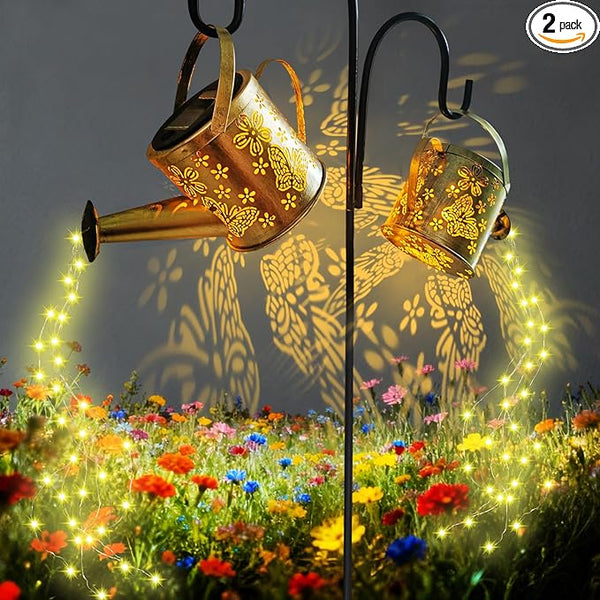 DDQ Solar Watering Can Lights, Warm White/Color LED with Shepherd Hook, IP65 Waterproof Metal Garden Decor, Auto | Lumora
