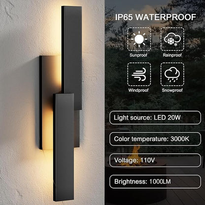 LamQee 24 Inch Aluminum Modern Outdoor Wall Light, 3000K 1000LM 20W Integrated LED, Matte Black Exterior Lighting Fixtures IP65 Waterproof Contemporary Outside Sconce for House Porch Patio Garage Door
