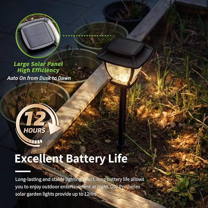 Solar Pathway Lights, Super Bright Solar Lights Outdoor Waterproof, Glass Solar Garden LED Lights, Landscape Lighting Decorative for Path, Yard, Patio, Walkway, Driveway,Slate Black(1 Pack)