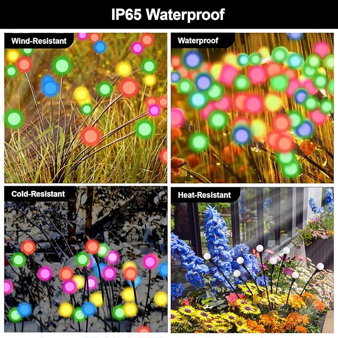 Swaying Solar Firefly Lights Outdoor, 8 Modes RGB Color Changing Firefly Swaying Solar Garden Lights for Outside Christmas Yard Patio Pathway Plant Landscape Garden Decor Multicolor(4 Pack)
