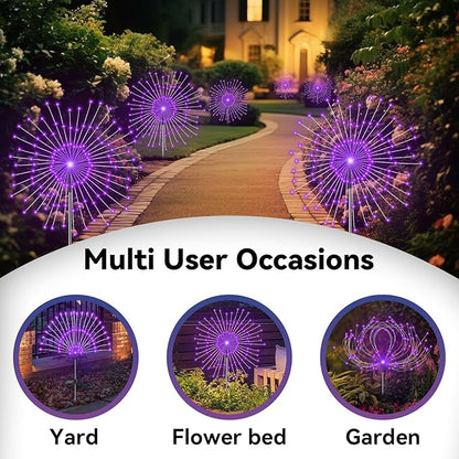Garden Outdoor Lights, 2 Pack 120 LED Solar Garden Lights Fairy Lights Outdoor Waterproof Decorative Solar Firework Lights for Yard Patio Pathway Flowerbed Party Wedding Decor, Purple