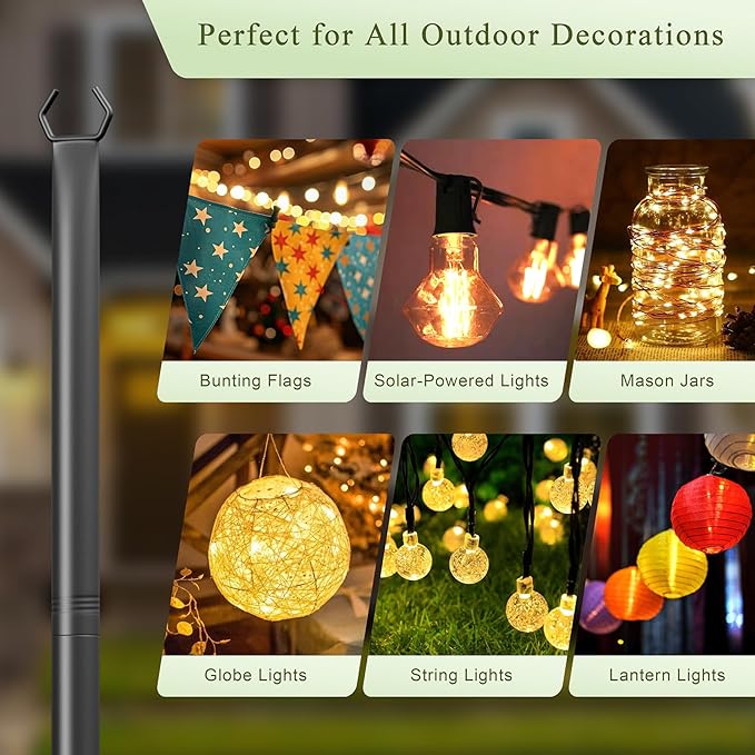 String Light Poles for Outside, 10ft Adjustable Metal Poles for Outdoor String Lights Hanging Light, Outdoor Light | Lumora