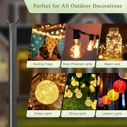 String Light Poles for Outside, 10ft Adjustable Metal Poles for Outdoor String Lights Hanging Light, Outdoor Light Poles with Fork, for Patio, Deck, Backyard, Garden (4 Pack)