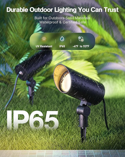 HIBOITEC 2 Pack 30W Outdoor LED Spot Lights 120V Plug in Flag Pole Light 3000LM 3000K Warm White Waterproof Landscape Spotlight for Yard Garden Tree Statue, 5.9 FT Cord with Plug