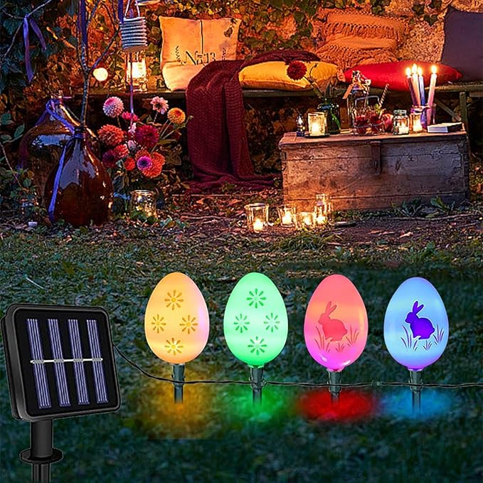 20 Pack Solar Eggs Stake Lights for Easter Decor, 3 Lighting Modes, Outdoor Waterproof Colorful Solar Light for Garden Pathway Light Cemetery Grave Porch Walkway Easter Theme Decorations