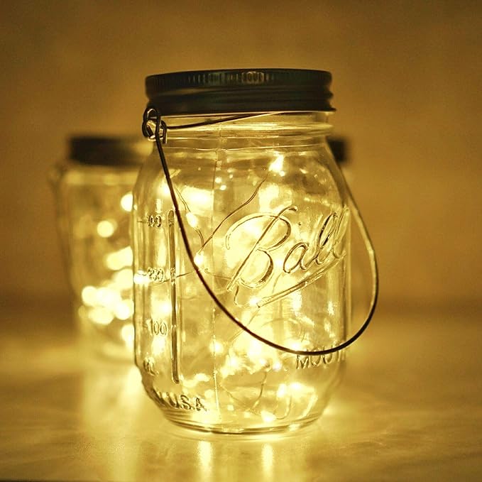 Solar Mason Jar Lights, 6 Pack 10 LED Jar Lid String Lights with 6 Hangers(No Jars), Waterproof Fairy Firefly Light for Garden, Patio, Outdoor, Yard, Lawn Decor(Warm White)
