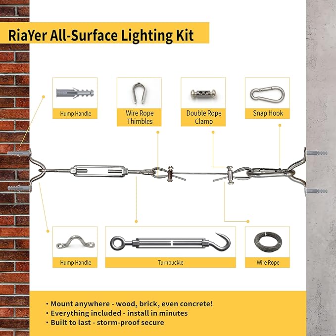 165FT Outdoor String Light Hanging Kit, Heavy Duty 1/16" Vinyl-Coated 304 Stainless Steel Cable, Globe Light | Lumora