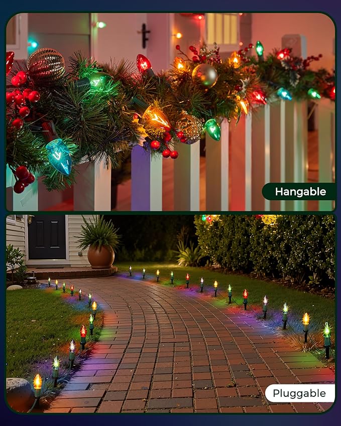 Christmas Pathway Lights Outdoor, 25.7 Feet C9 Lights with 20 Multicolor Bulbs and Stakes, Connectable Outdoor | Lumora