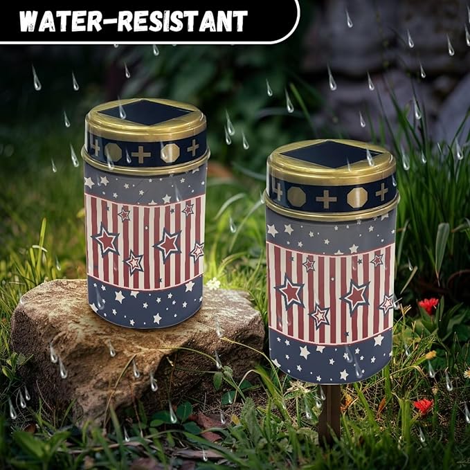 American Flag Stars Print Solar Lights Outdoor Patriotic Solar Garden Light 4th of July Landscape Path Light Waterproof Dustproof Outdoor Garden Lights