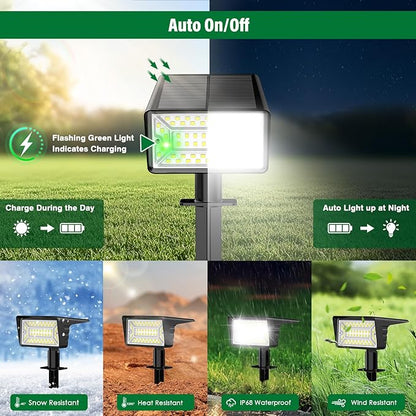 Solar Spot Lights Outdoor with 60 LED & Auto On/Off, 6 Pack Solar Lights Outdoor Waterproof IP68 with 3 Lighting Modes, 2-in-1 Solars Landscape Light for Outside, Garden, Yard(Cool White)