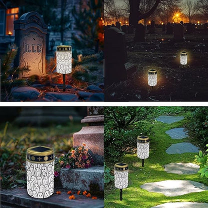 Halloween Grave Lights for Cemetery Solar 2 Pcs Solar Cemetery Decorations for Grave Solar Cemetery Decorations for Grave Cemetery Light