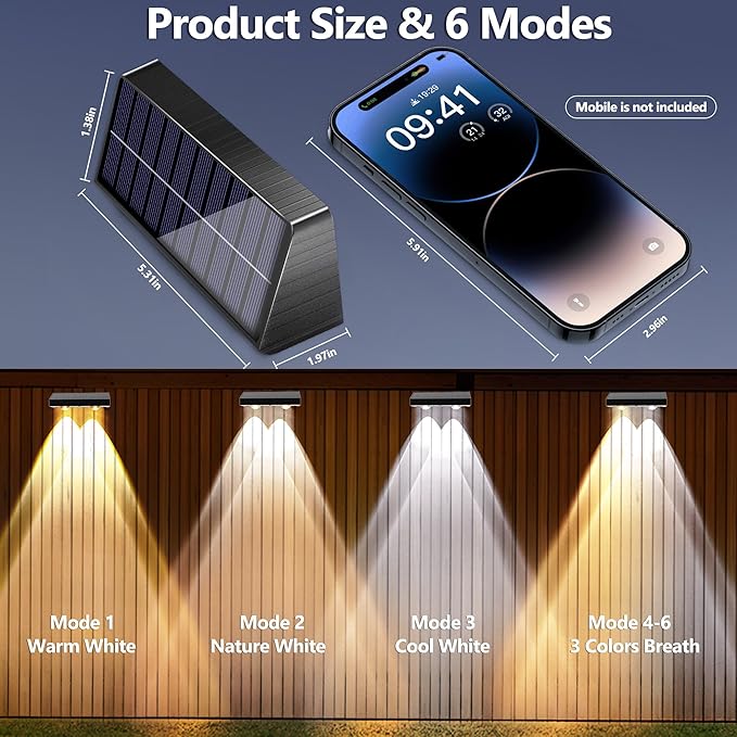 Brizled Solar Fence Lights, 20 Pack 3 Colors 6 Modes 250ml Outdoor Fence Solar Lights, IP65 Waterproof Outdoor Wall | Lumora