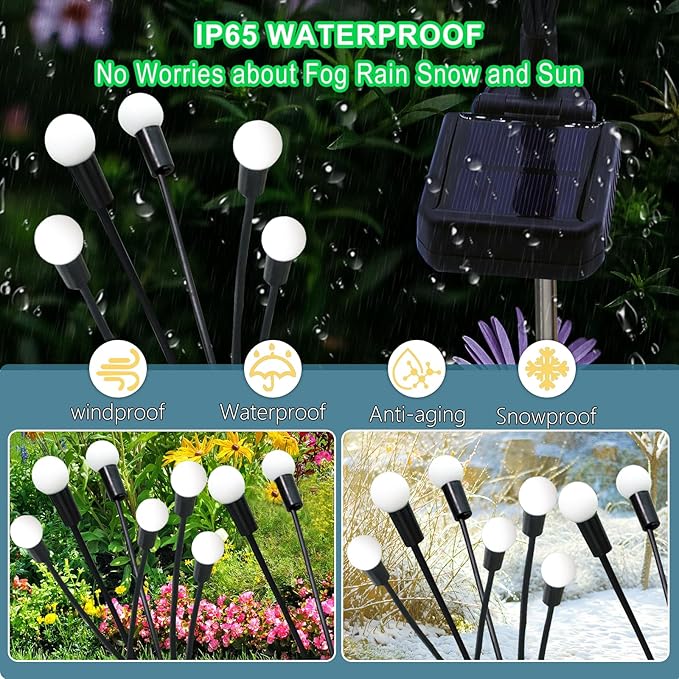Kohlrabi Solar Garden Lights Outdoor, 10 Pack 80 LED Solar Firefly Lights Waterproof, Sway by Wind, Swaying Light | Lumora