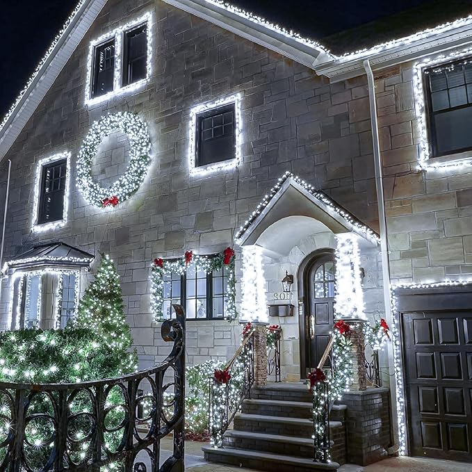 100FT 300 LED Christmas Lights Outdoor, White Christmas Tree Lights with 8 Modes Waterproof, Plug in Connectable | Lumora
