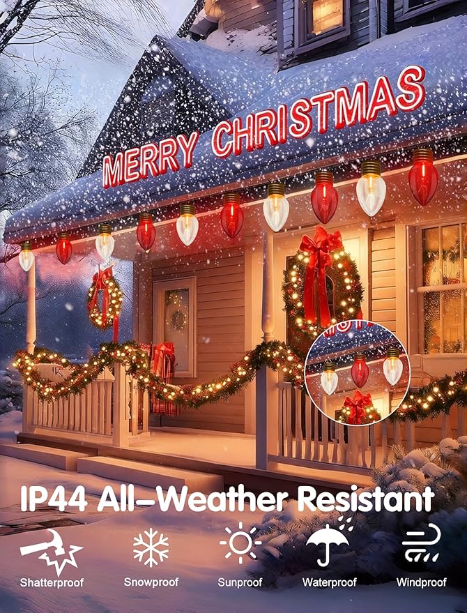 16FT Outdoor Christmas Decorations,Jumbo Red and White Giant Christmas Lights Outdoor with 10 LED Clear Red and | Lumora