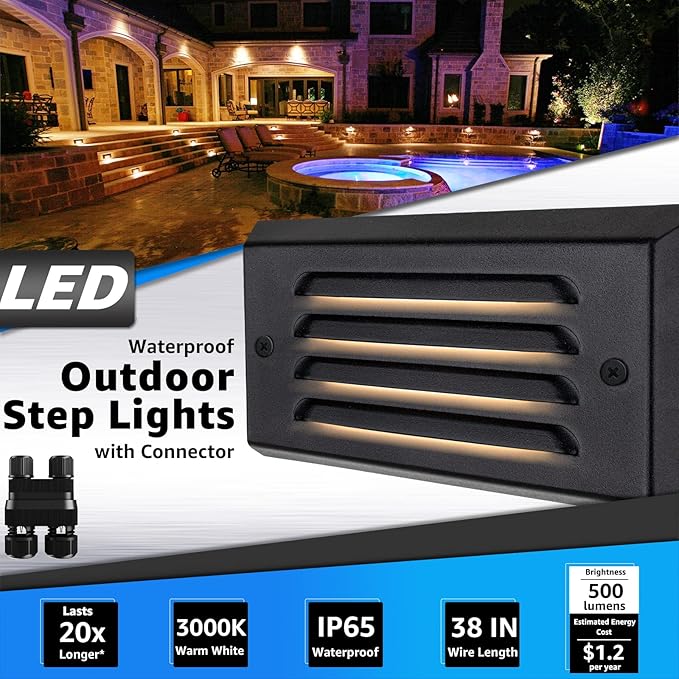 SUNVIE LED Low Voltage Step Lights 3000k Step Light Outdoor 5W Low Voltage Deck Lights with Horizontal Louver | Lumora